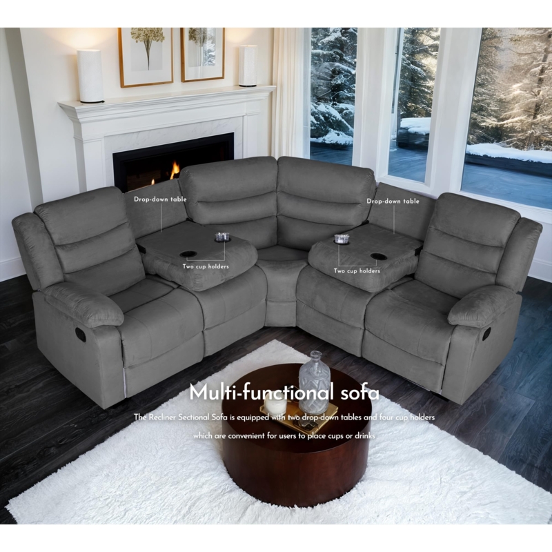 Sectional Sofa Drop Down Table Drop Down Console Couch Grey