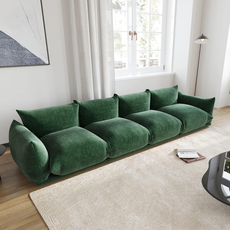 Sectional Sofa, Emerald Green Chenille, Modular, Low Profile