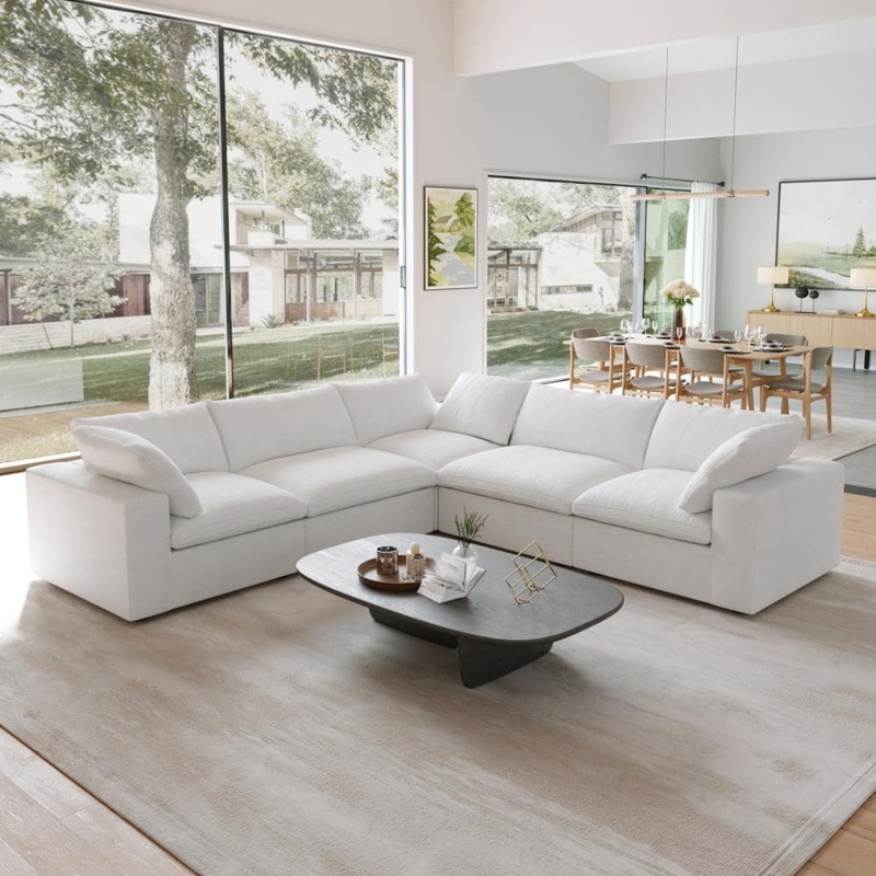 Sectional Sofa Extra Deep Seating Linen Like Fabric Modular Design