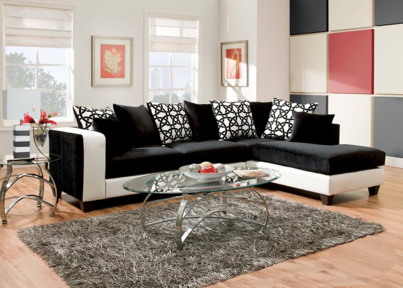 Sectional Sofa Geometric Accent Pillows Two-Tone Chrome