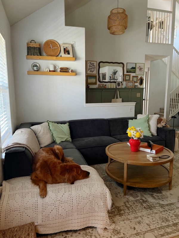 Sectional Sofa in Carbon Gray, Extended Chaise Upholstered Couch