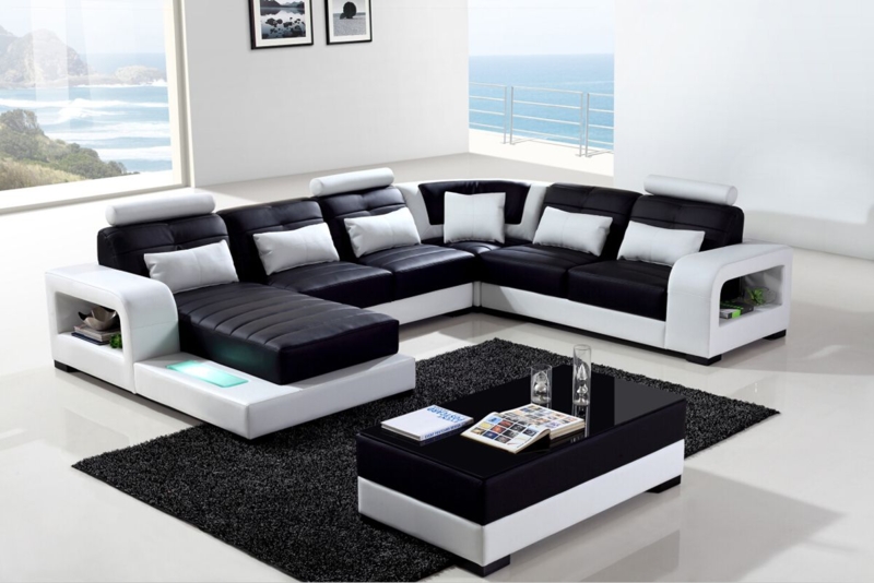 Sectional Sofa Integrated Armrest Shelving LED Accents