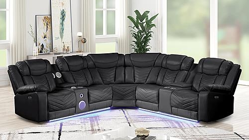 Sectional Sofa Integrated Speakers LED Recliner Sectional Black