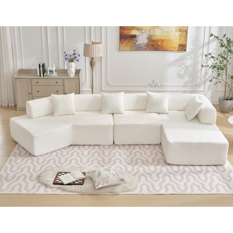 Sectional Sofa L-Shaped Boucle Low Profile Modular Design