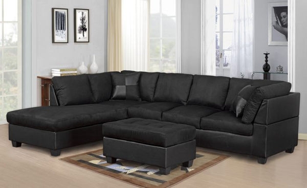 Sectional Sofa, L-Shaped with Matching Ottoman and Microfiber-Like Finish