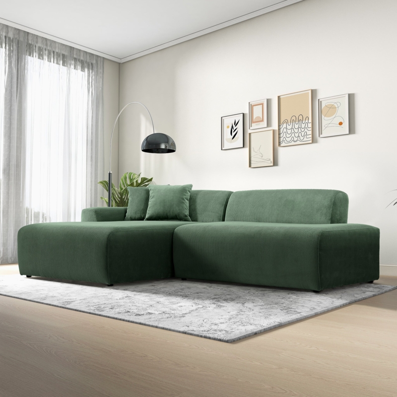 Sectional Sofa Left Facing Chaise Forest Green Corduroy Minimalist