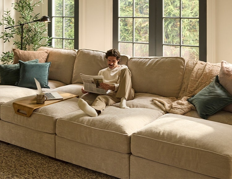 Sectional Sofa Light Gray Deep Seating Modular Track Arms
