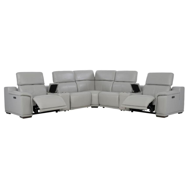 Sectional Sofa Light Gray Leather-Like Power Reclining L-Shaped