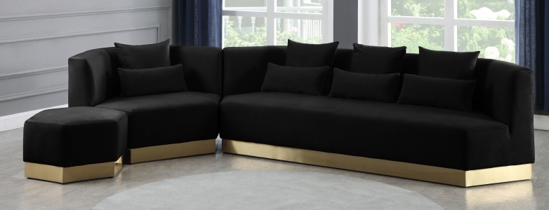 Sectional Sofa Low Profile Trim Base Hexagonal Ottoman