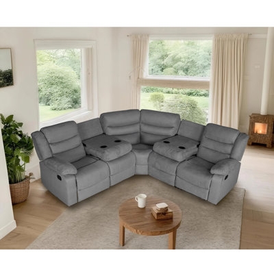 Sectional Sofa Manual Reclining Charcoal Grey Drop Down Table