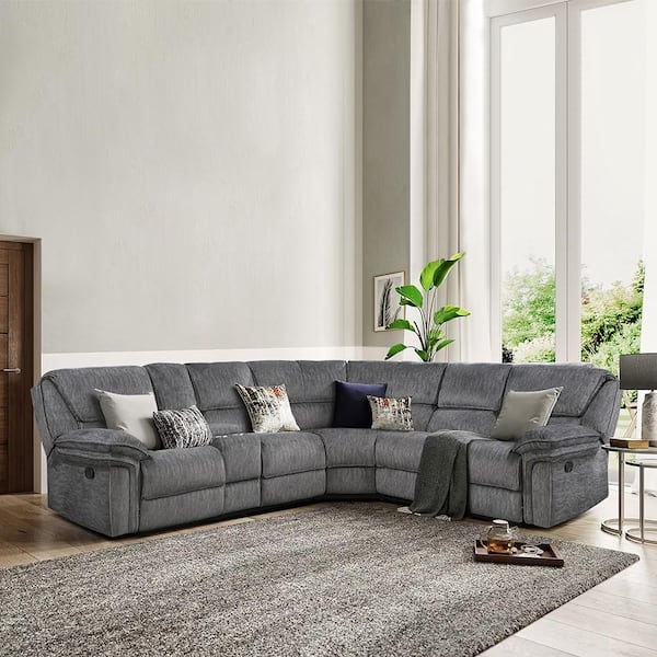 Sectional Sofa Microfiber Fabric with Manual Recline Function