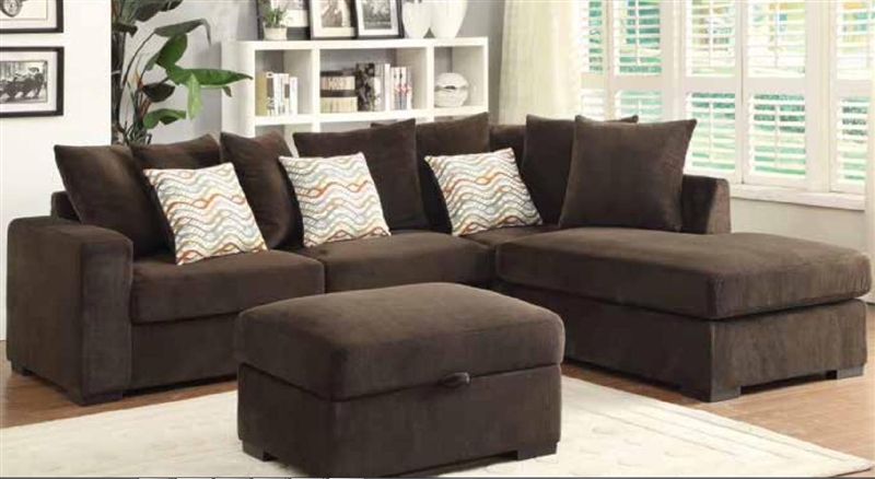 Sectional Sofa Microfiber with Wavy Patterned Pillows Matching Ottoman