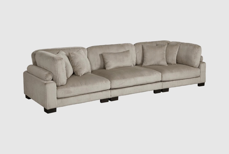 Sectional Sofa Modular Base Taupe Ribbed Corduroy Loose Back
