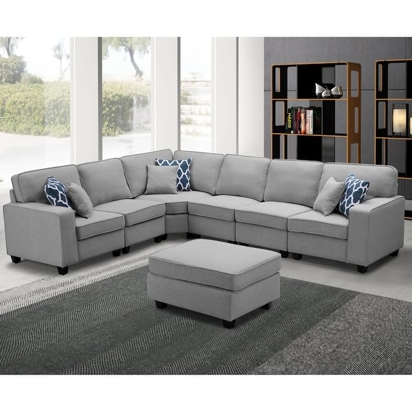 Sectional Sofa Modular Design with Tufted Seats in Light Gray