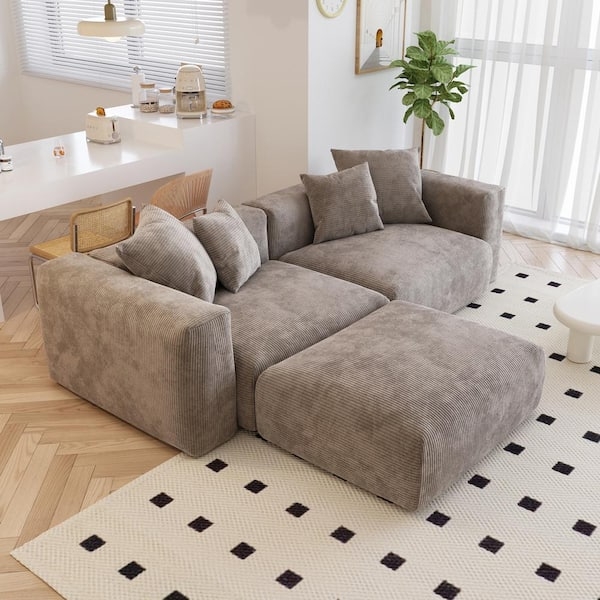 Sectional Sofa Modular Layout Taupe Ribbed Corduroy Contemporary