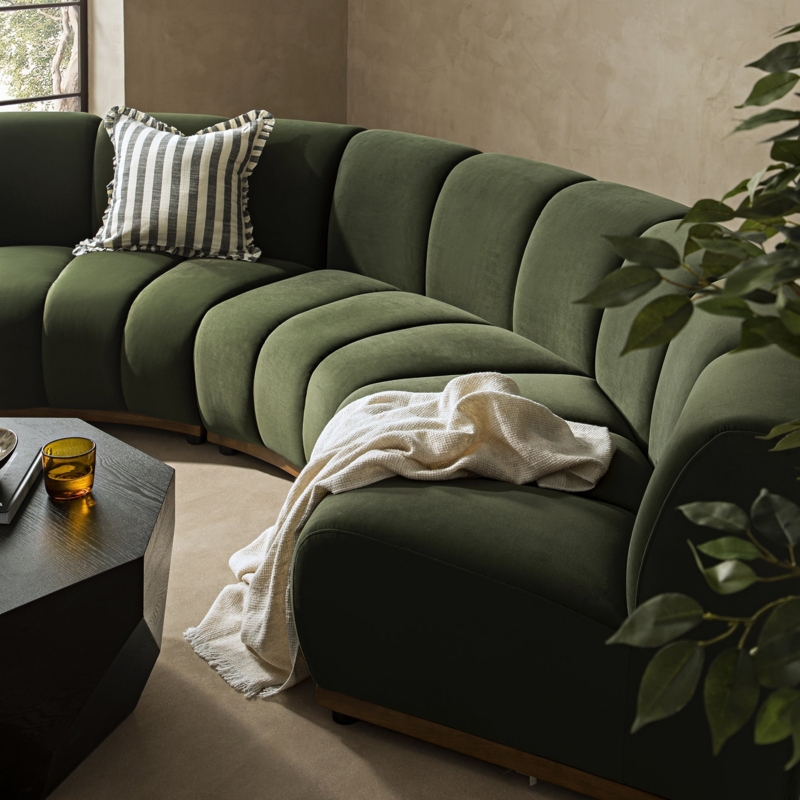 Sectional Sofa Moss Green Velvet Channel Tufted Modular