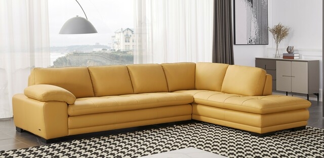 Sectional Sofa Mustard Yellow Adjustable Headrests Leather-Like L-Shaped