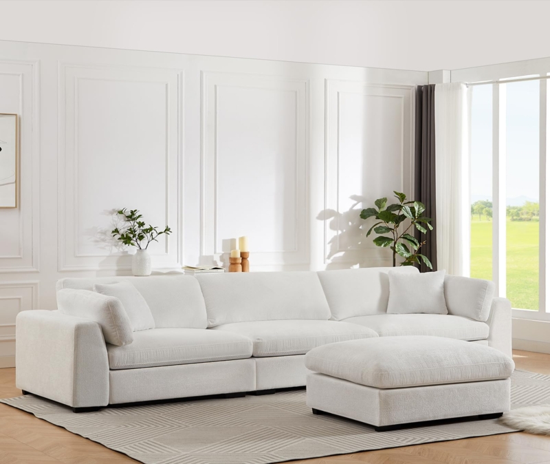 Sectional Sofa Oversized Ottoman Chenille Upholstery Modular Deep Seat