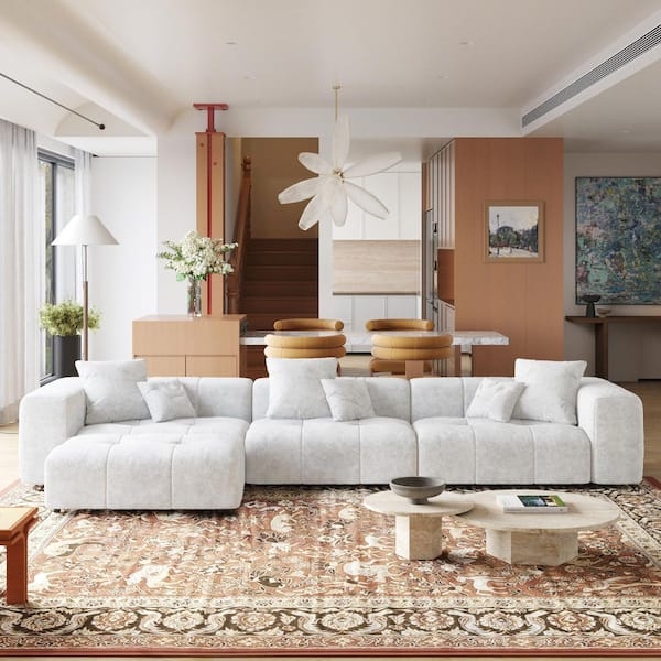 Sectional Sofa Oversized Square Arms Modular Low Slung Base