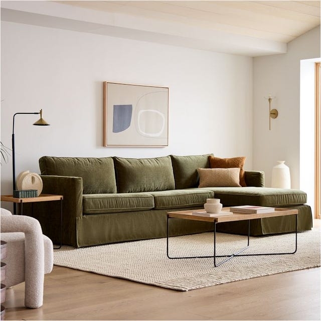 Sectional Sofa Skirted Base Forest Green Slipcover Traditional Style