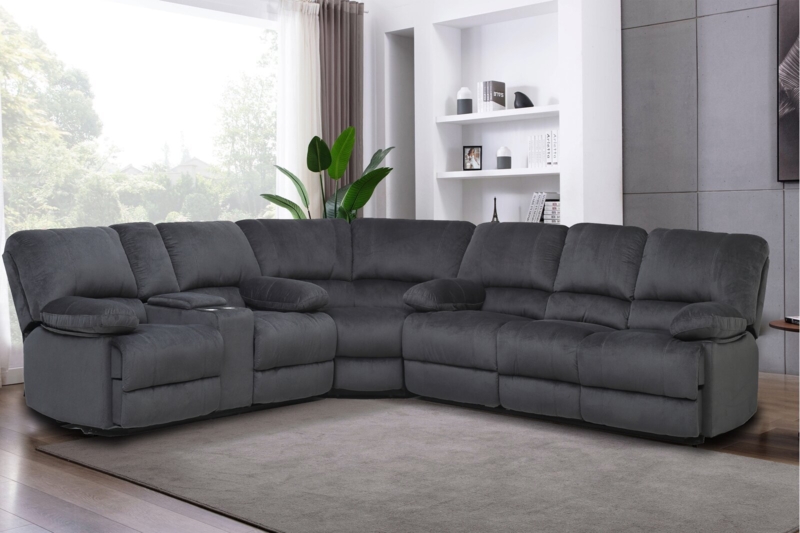 Sectional Sofa Symmetrical Corner Design Charcoal Reclining Sectional