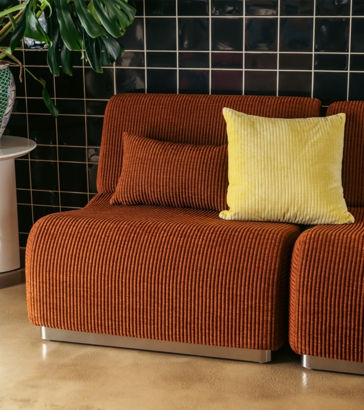 Sectional Sofa Terracotta Corduroy Metallic Plinth Base Modular