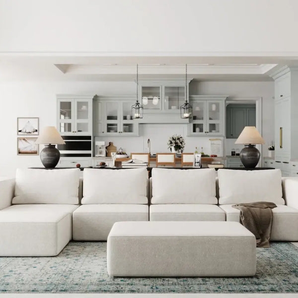 Sectional Sofa Transitional Style Low Profile Silhouette Matching Ottoman