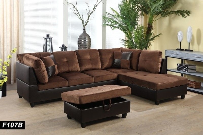 Sectional Sofa Two Tone Microsuede Storage Ottoman Tufted Seat Cushions