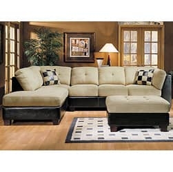 Sectional Sofa Two-Tone Tan & Brown, Tufted Back with Matching Ottoman