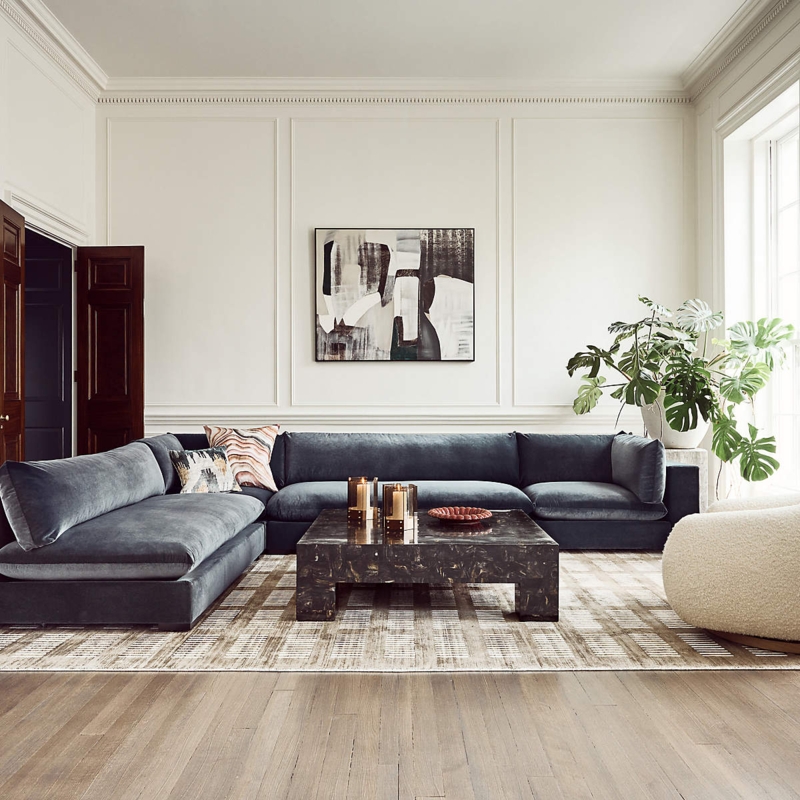 Sectional Sofa Velvet Modular Low Profile Deep Seat Lounge Furniture