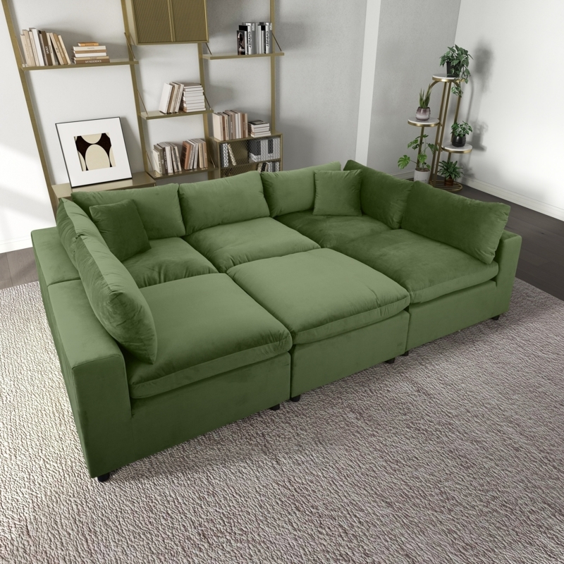Sectional Sofa, Velvet, Modular Pit Configuration, Deep Seats