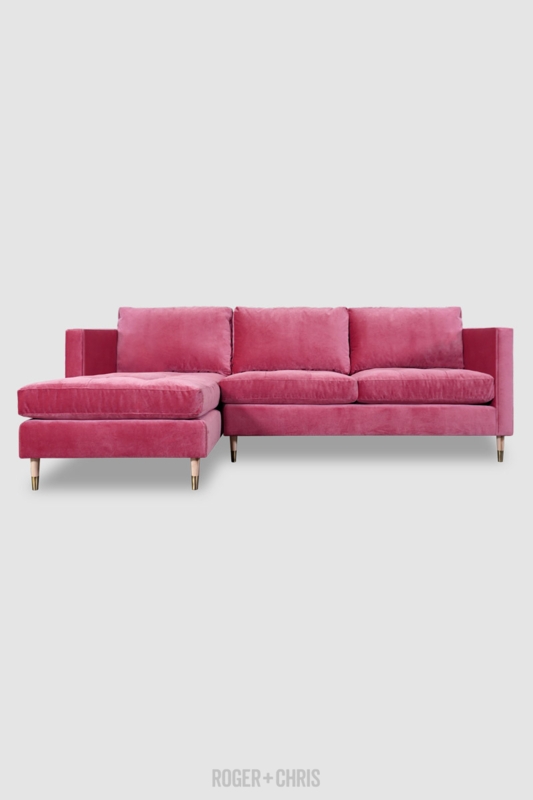 Sectional Sofa Velvet Track Arms Tapered Legs Metallic Ferrules