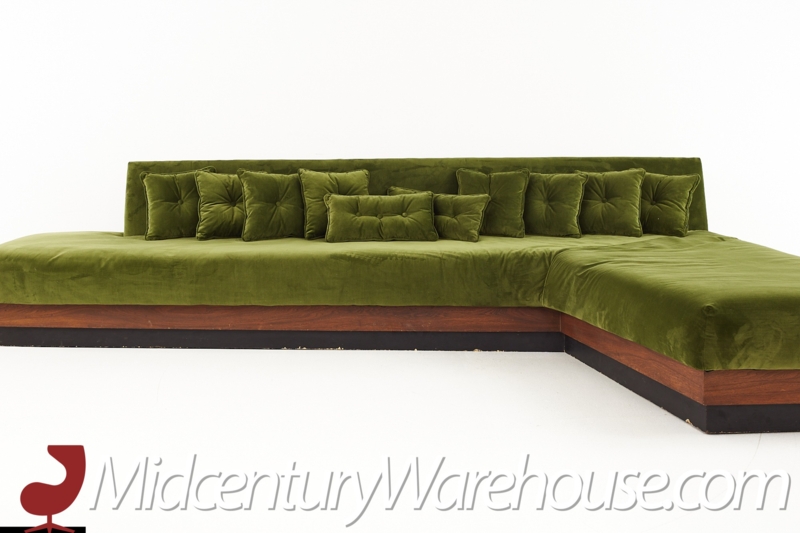 Sectional Sofa, Velvet, Wood Plinth Base, Tufted Pillows