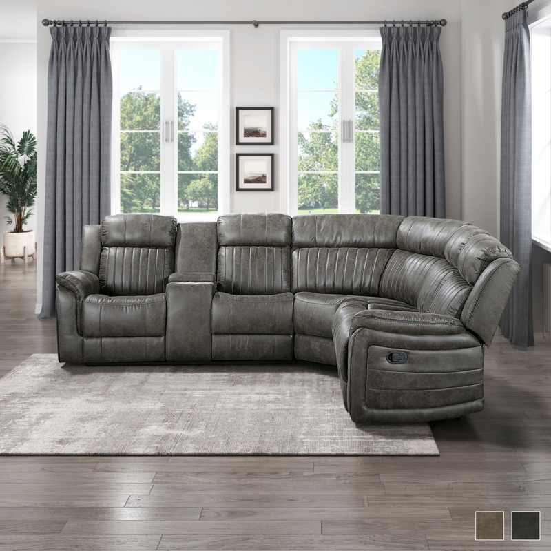 Sectional Sofa Vertical Stitching Gray Reclining Sectional Sofa Console
