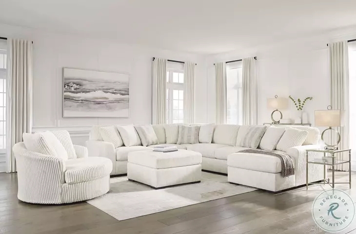 Sectional Sofa White Ribbed U-Shaped Configuration Corduroy Texture