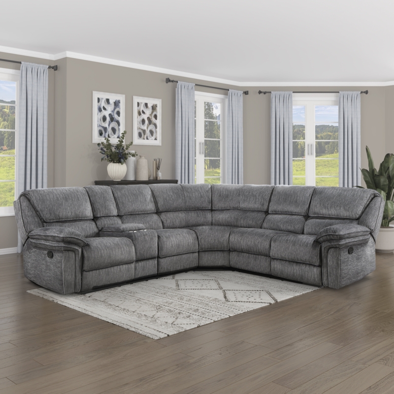 Sectional Sofa with Heathered Microfiber and Console Gray Reclining Sectional