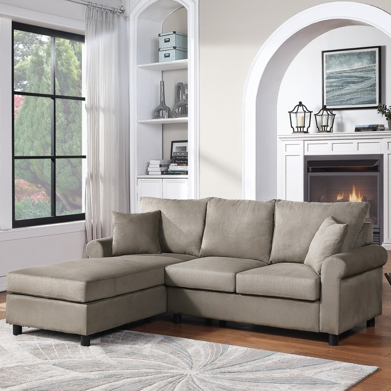 Sectional Sofa with Left-Facing Chaise Taupe Grey Rolled Arms