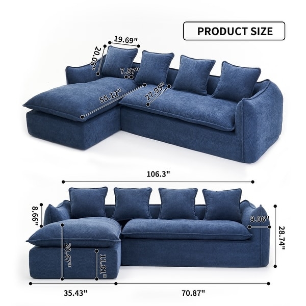 Sectional Sofa with Oversized Chaise, Navy Blue Sectional with Chaise.