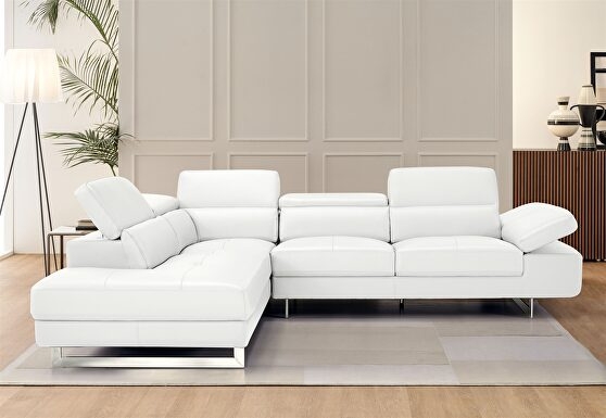 Sectional Sofa with Polished Metal Sled Legs and Adjustable Headrests
