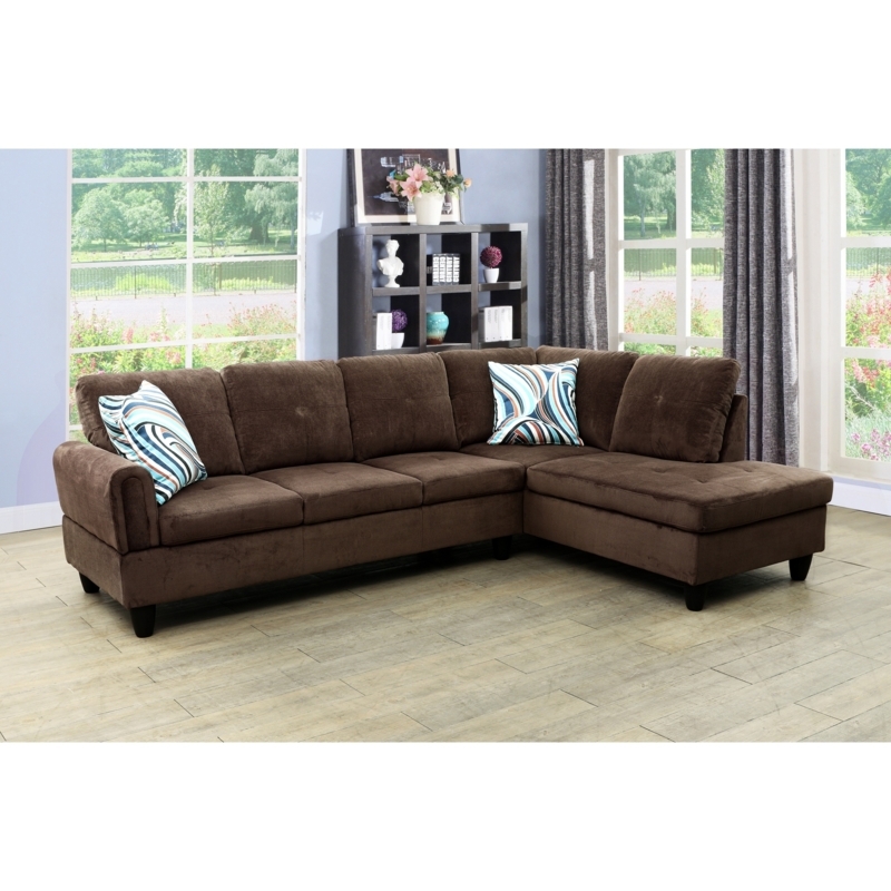 Sectional Sofa with Swirl Accent Pillows Brown Corduroy Chaise