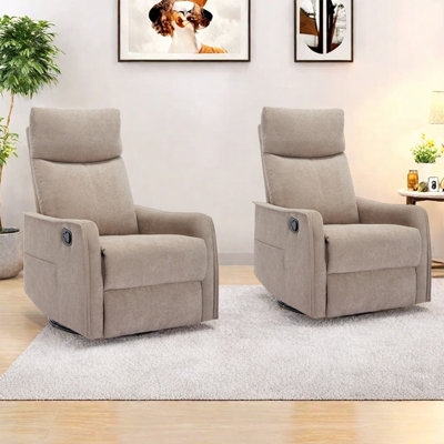 Set of 2 Beige High Back Manual Swivel Rocker Recliners