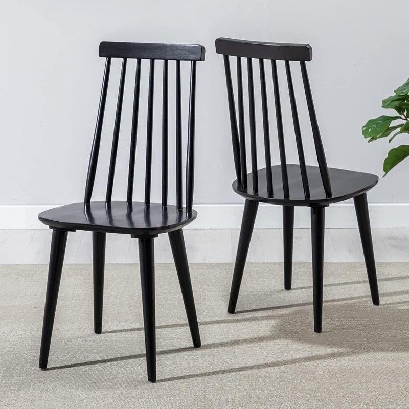 Set of 2 Black Windsor Spindle Back Dining Chairs