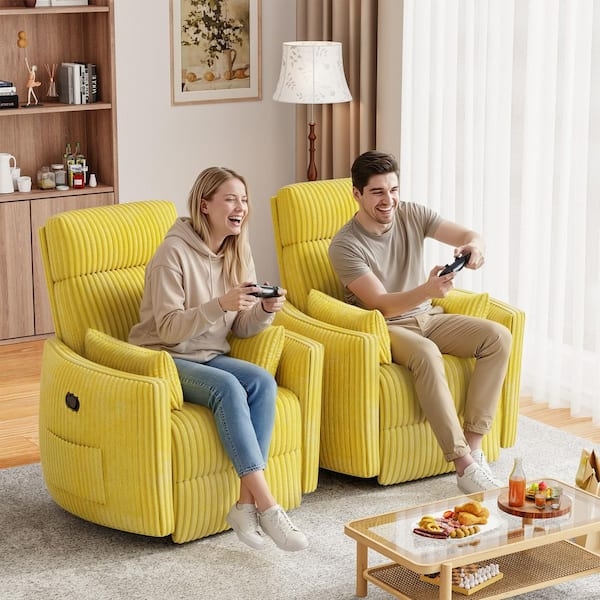 Set of 2 Corduroy Swivel Rocker Recliners with Pockets
