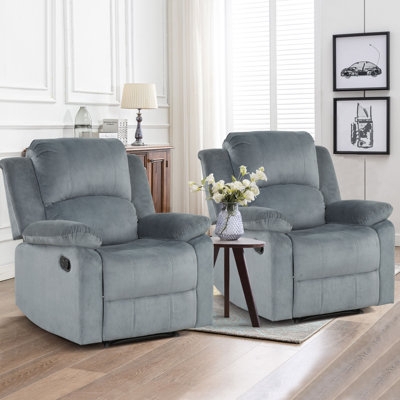 Set of 2 Grey Split Back Manual Recliners with Pillow Top Arms