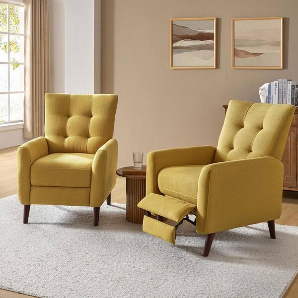 Set of 2 Push-Back Recliners in Mustard Yellow with Tapered Legs
