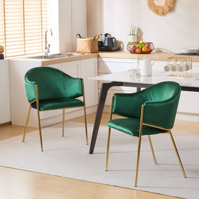Set of 2 Velvet Dining Chairs Slender Gold Tapered Legs