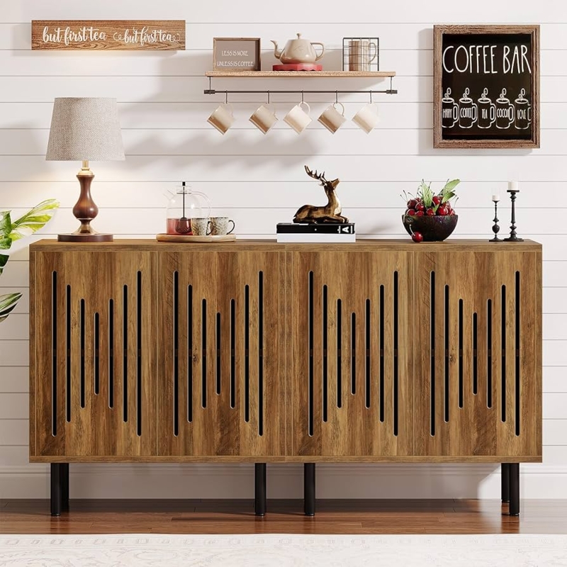 Set of Two Brown Sideboards with Black Tapered Legs