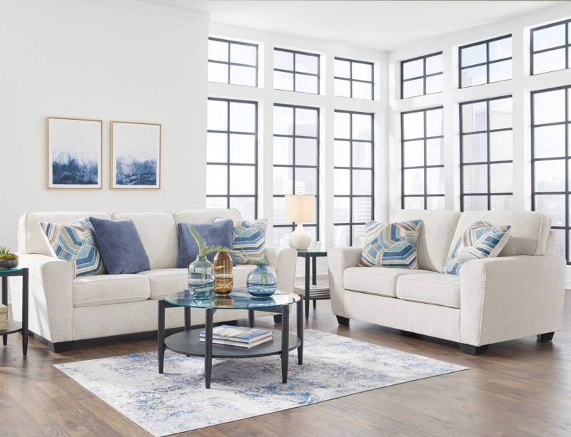 Set Sofa Loveseat Navy Geometric Accents Transitional Style