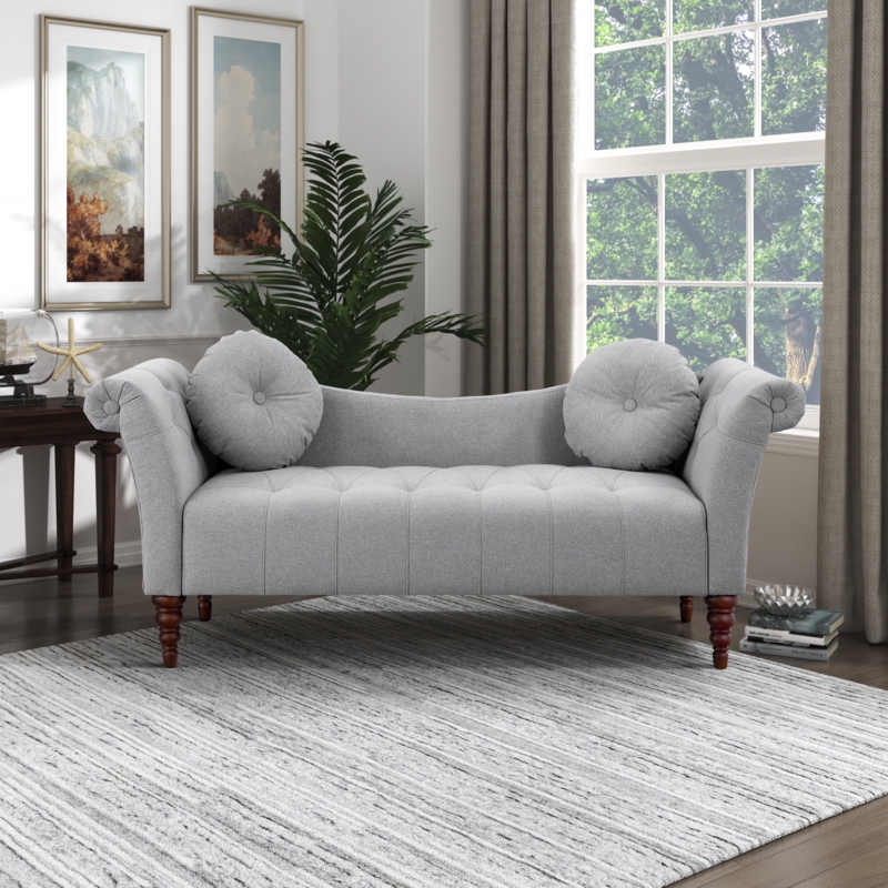 Settee Scrolled Arms Tufted Seat with Round Bolsters