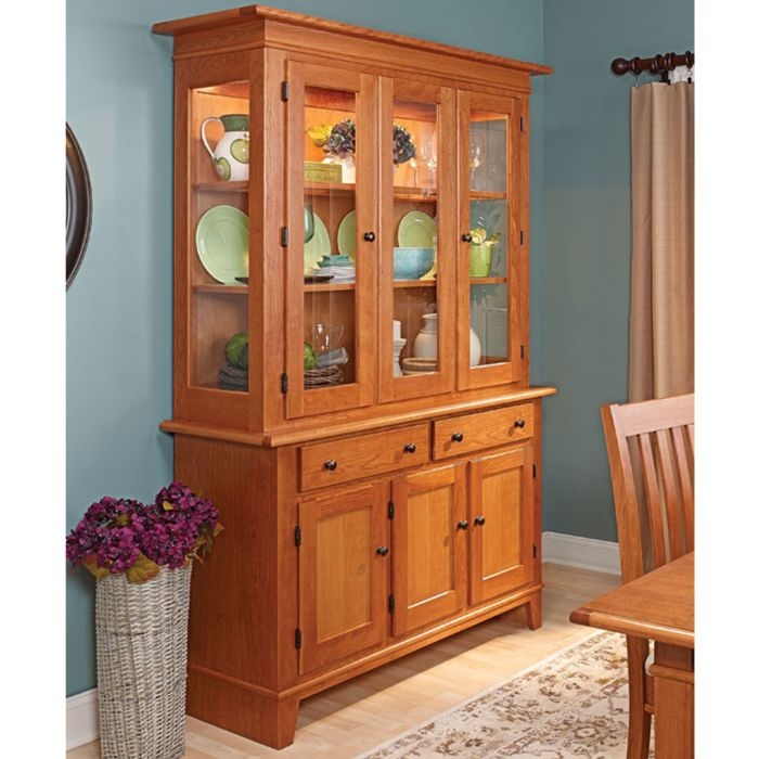 Shaker Hutch Cherry Finish Integrated Lighting Traditional Storage